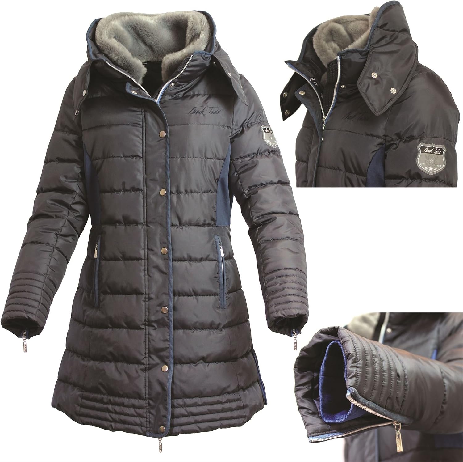 Mark Todd Long Padded Coat Navy Online 