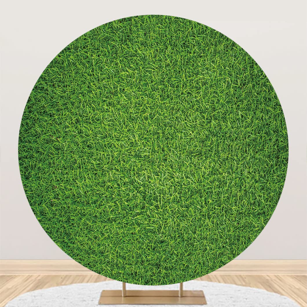 Renaiss 6x6ft Green Grass Round Backdrop Grass Wall Photography Background Polyester Fabric Round Backdrop Stand Cover for Baby Shower Wedding Birthday Party Decoration