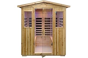 LTCCDSS Outdoor Far Infrared Sauna Low EMF Sauna 4 Person | Withstand Temp -5℉-104℉, Outdoor Indoor Wooden Sauna Room for Home-12 Low EMF Boards-Canadian Hemlock-Chromotherapy-Bluetooth Speaker