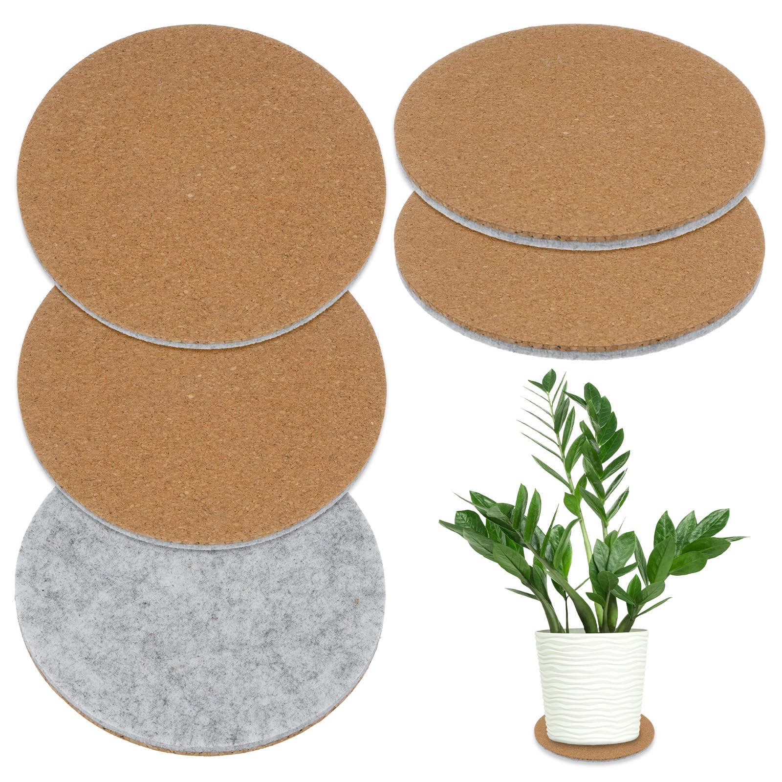 M METERXITY 5-Pack Gray White 4 Inch Round Cork & Felt Plant Coasters