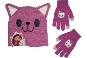 AI ACCESSORY INNOVATIONS 3D Beanie & Glove Set for Kids, Jacquad Knit with Embroidered Appliques