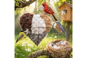 Handmade Fiber Bird Nesting Heart, Refillable Birds Haven 1 Heart Shape Hummingbird Nesting and 2 Bags of Nest Materials, Win