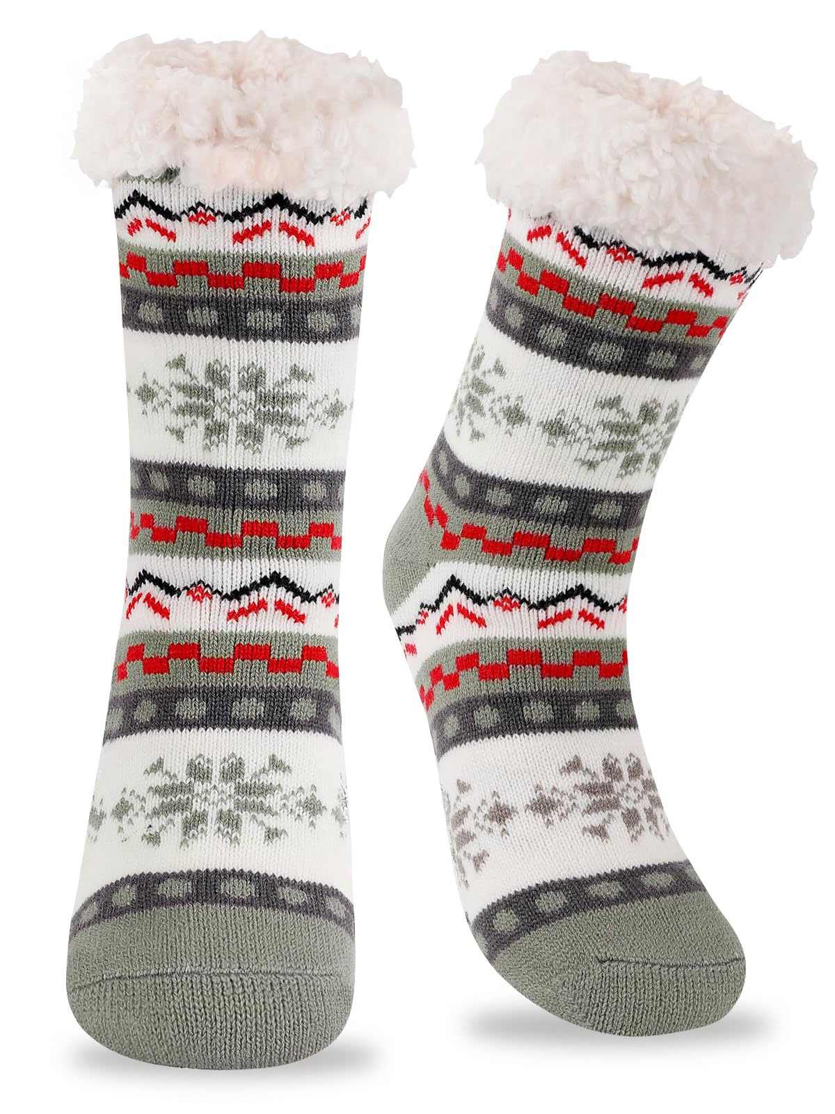 RenFox Winter Ladies Non Slip Sloth Fleece Lined Slipper Socks, Soft Cozy Cotton Knitted Socks for Women Girls, UK Size 5-9