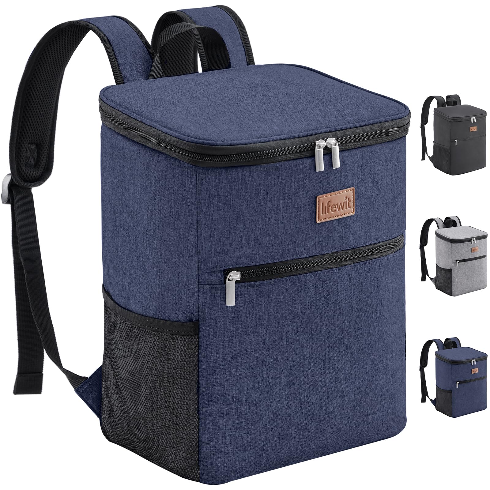 Lifewit 21L 30-Can Soft Cooler Backpack Bag with Hard Liner, Large Insulated Picnic Lunch Box Soft-Sided for Camping/BBQ/Family Outdoor Activities, Dark Blue