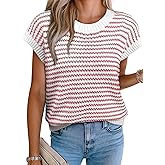 EVALESS Women's Sweater Vest Striped Pullover Tank Top Round Neck Cap Sleeve Lightweight 2025 Summer Casual Clothes