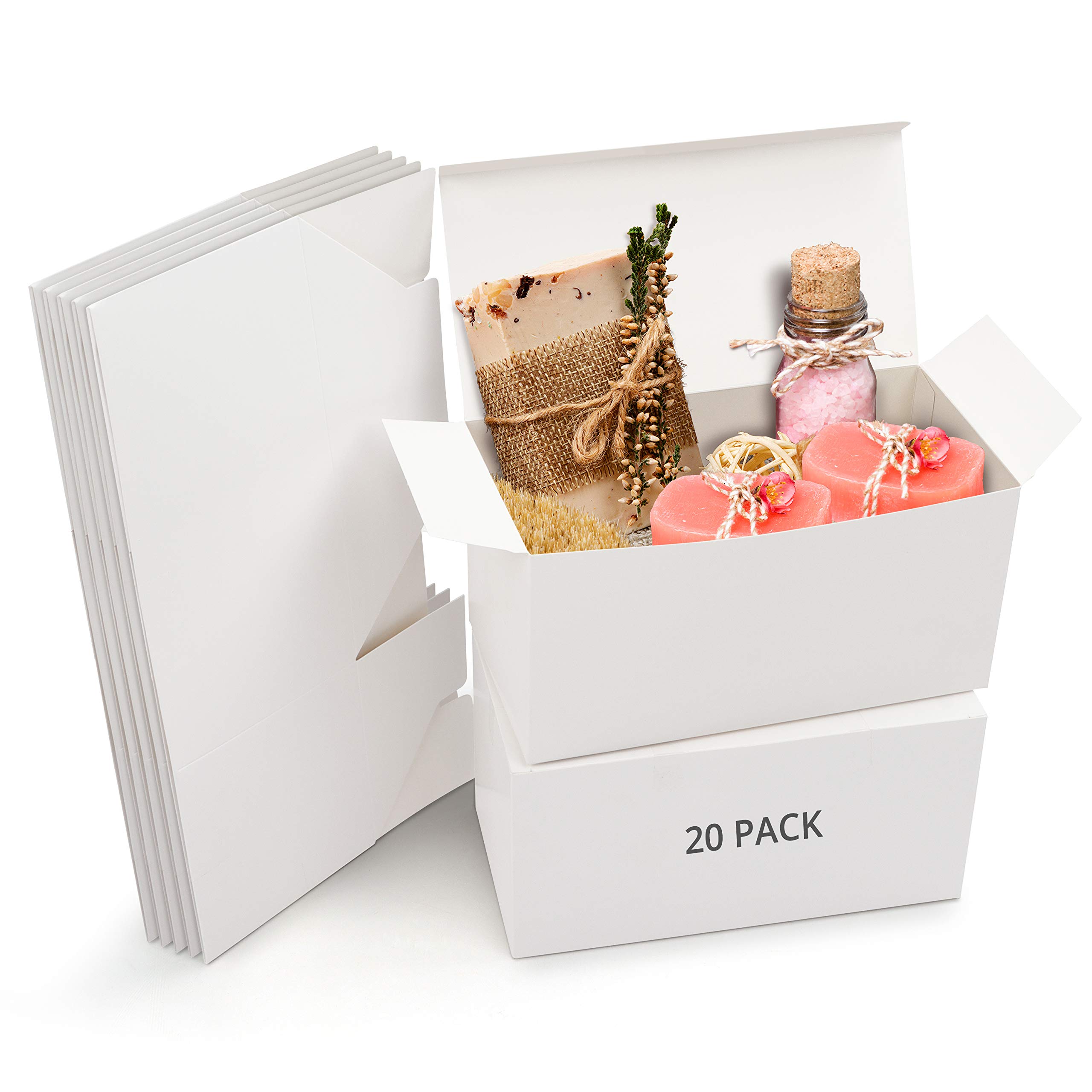 Belle Vous 20 Pack White Kraft Gift Boxes - Box Measures 23 x 11.5 x 11.5cm (9.06 x 4.53 x 4.53 inches) - Easy Assemble Presentation Favour Present Box - Parties, Birthdays, Weddings, Holidays