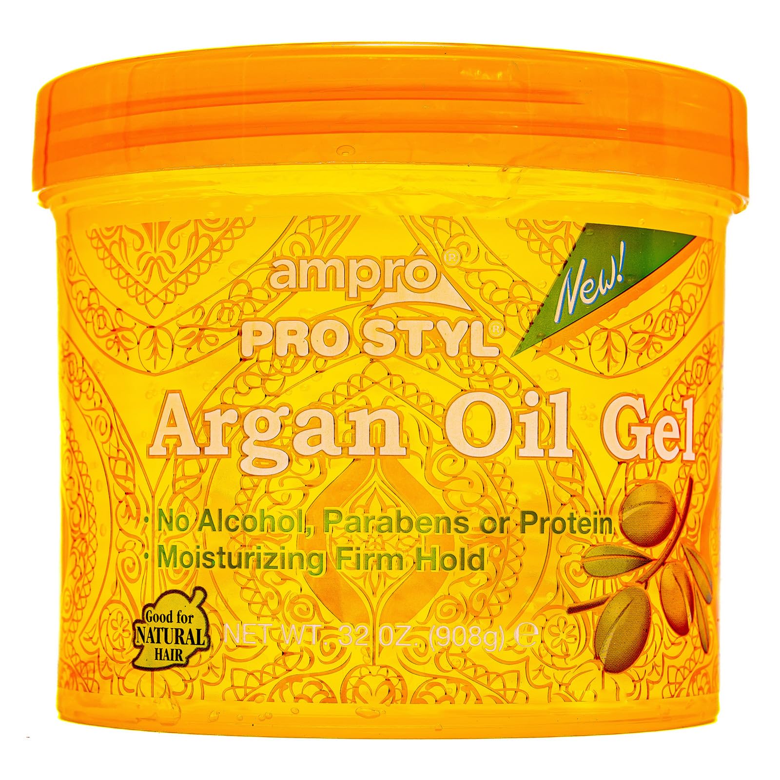 Ampro Pro Styl Argan Oil Styling Gel - Moisturizes and Conditions Your Strands - Non-Flaking, Alcohol Free, Vegan Formula - Creates Flexible, Touchable Hold for All Hair Textures - 32 oz