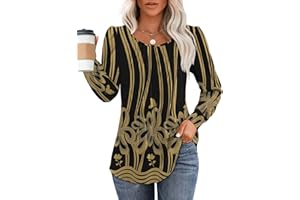 OFEEFAN Long Sleeve Shirts for Women Fall Tops Dressy Casual Blouses Pleated Scooped Neck Tunic Tops for Leggings