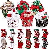 Suhine 12 Pairs Valentines Day Fuzzy Socks for Women Cozy Bulk Sock in Cupcake Gift Love Heart Sock Stocking Stuffers