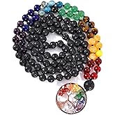 Bivei 108 Mala Beads Necklace Life Tree 7 Chakra Wrap Bracelet Real Healing Gemstone Yoga Meditation Hand Knotted Mala Prayer Bead Necklace