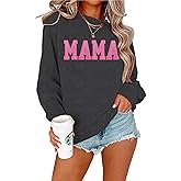 YHHR Mama Sweatshirt Mom Sequin Letter Print Long Sleeve Shirts Mother's Day Autumn Casual Pullover Tops