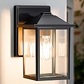 MATAMEYE Outdoor Wall Lantern, Exterior Waterproof Wall Sconce Light Fixture, Black Front Door Mounted Lighting with Clear Gl
