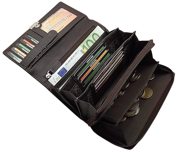 Große Rindleder Damen Geldbörse/Geldbeutel/Portemonnaie/Portmonaise/Geldtasche/Portmonee mit extra vielen Fächern in 5 Farben