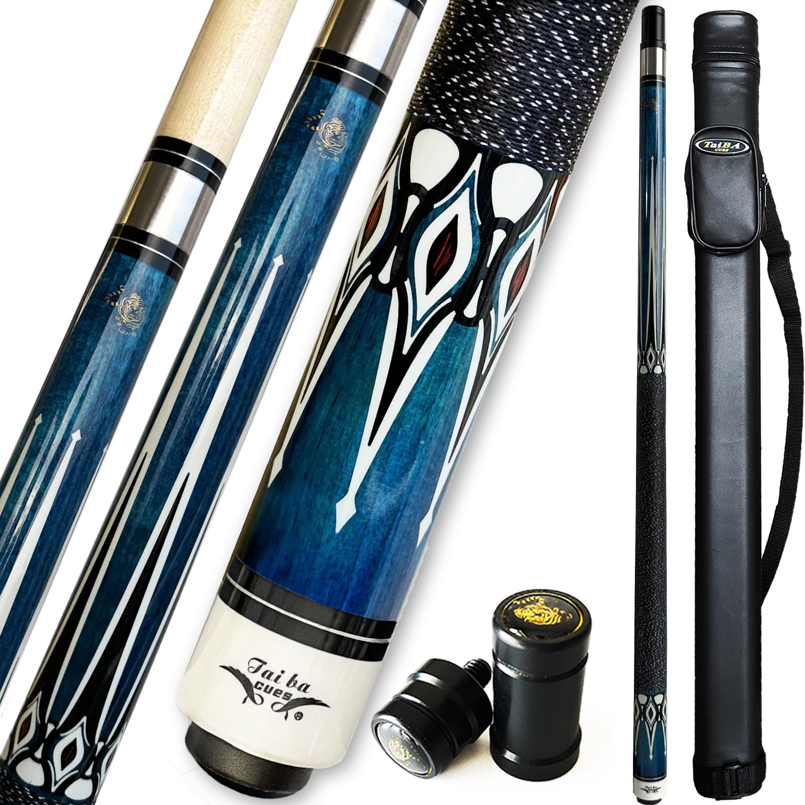 Tai Ba Cues 58" 2-Piece Pool Cue Stick - 13mm Multi-Layer Leather Tip, Irish Linen Wrap, Hard Canadian Maple (Selectable Weight 18-21 Oz)