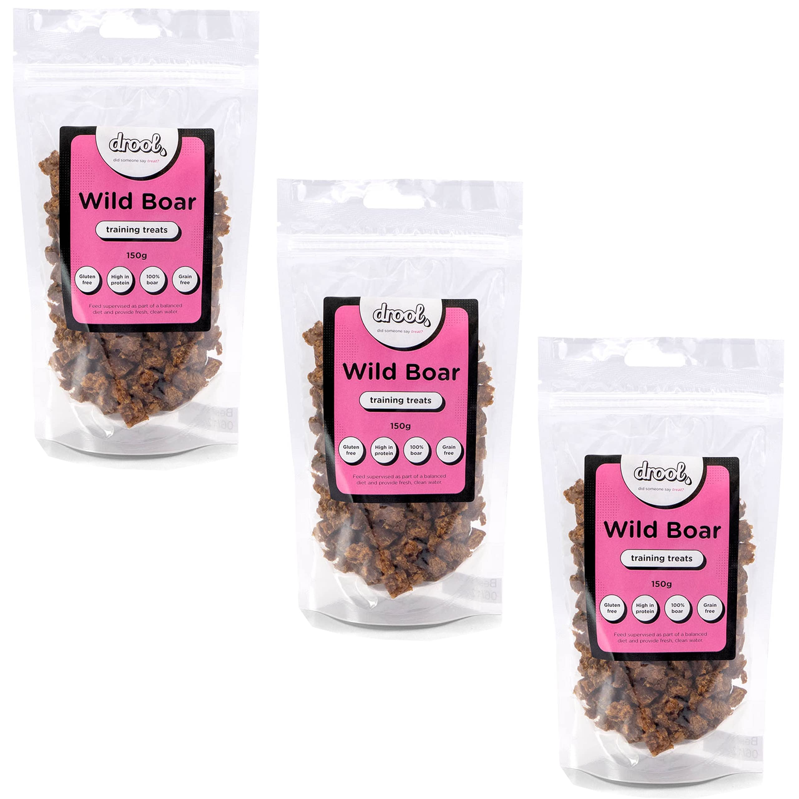 Drool Pet Products Natural Air Dried Dog Treats | Dried Fresh Wild Boar | Grain Free Healthy Training Chews for Dogs | 3 x 150g — image 1