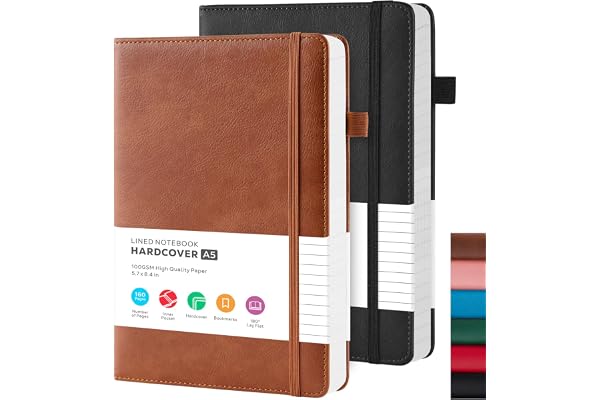 2 Pack Journal Notebook, Hardcover A5 Diary Journal for Women/Men Work, Leather Notebooks for School Supplies, 100GSM Lined P