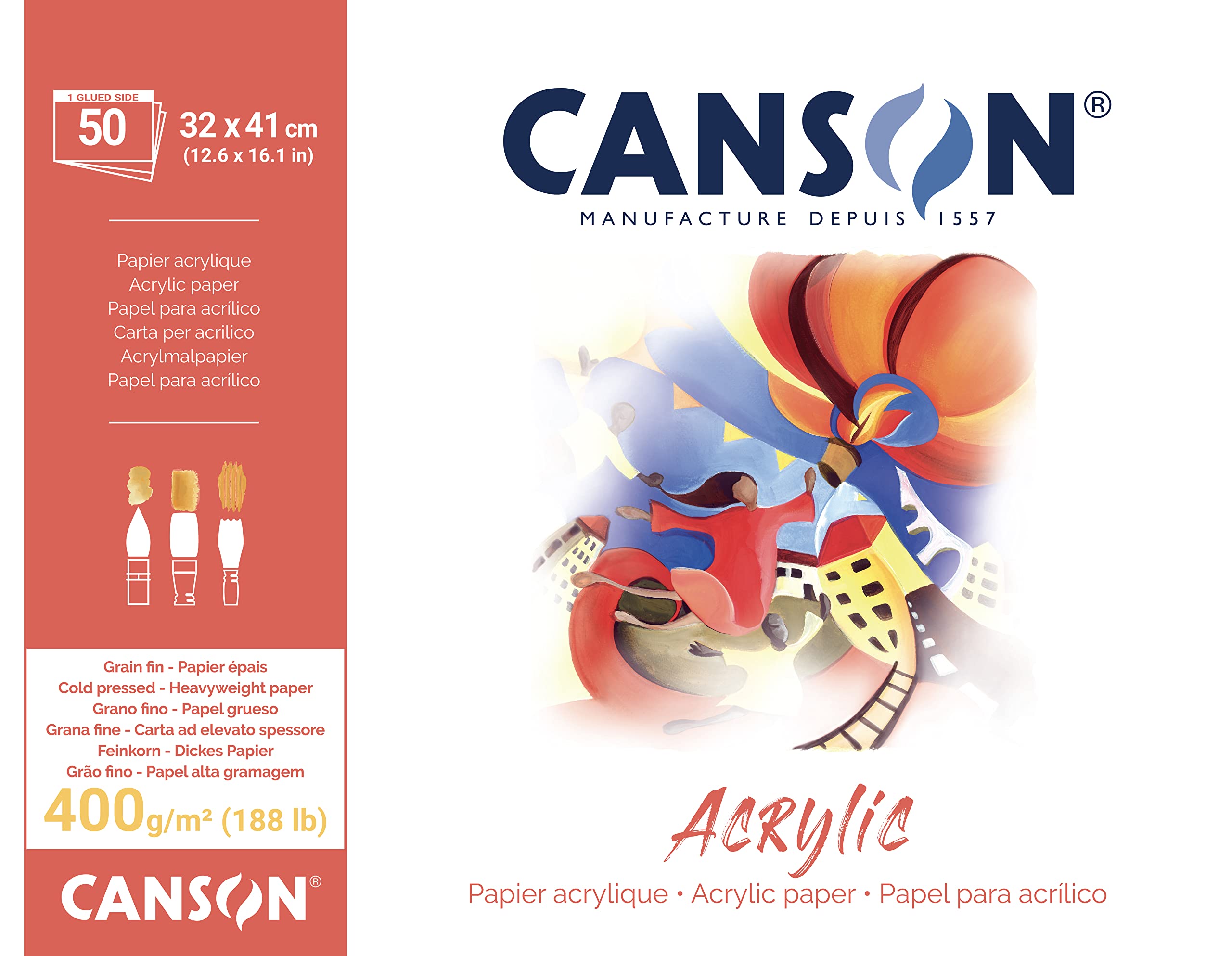 Canson Acrylic 400gsm paper pad including 50 sheets, size:32x41cm, fine grain texture