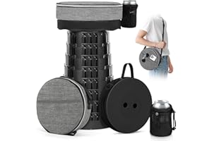 Aukivon Upgraded Collapsible Stool with Load Capacity 600lbs, Stable Folding Stool with Triple Slide, Portable Camping Chair 3-in-1 Carry Bag, Retractable Telescoping Seat for Travel Hiking(Black)