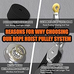 YATOINTO Rope Hoist Pulley System, 4400LB Block and