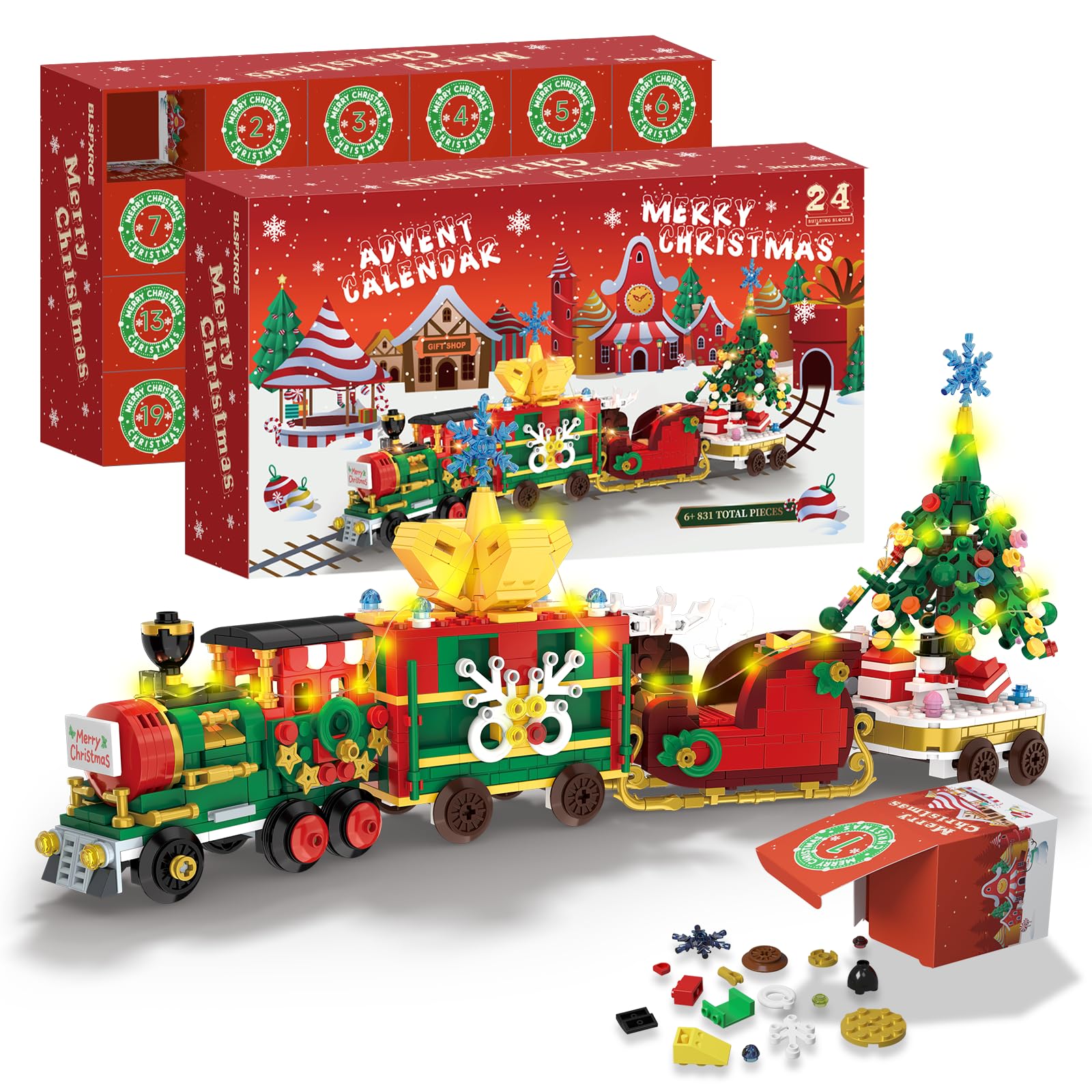 Christmas Train Building Blocks Advent Calendar 2025, 24 Boxes Christmas Countdown Toy Set, Kids Building Blocks Calendar, Surprise Train Building Kit for Kids Boys Girls Adults