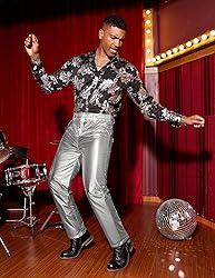 COOFANDY Men's Nightclub Metallic Silver Pants
