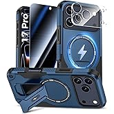Goton for iPhone 17 Pro Case with Privacy Tempered Glass Screen Protector & Camera Lens Protector, Compatible with MagSafe, Invisible Kickstand, Shockproof Phone Cover, Blue