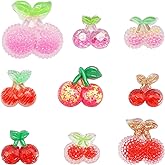 Julie Wang 27PCS Resin Cherry Charms Red Pink Fruit Junk Case Charm Flatback Cabochons for Jewelry Making Hair Clips DIY Craft Scrapbooking Embellishments 0.75-1.42 inches
