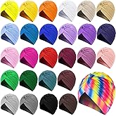 SATINIOR 27 Pcs Stretch Headwraps Hair Turbans Chemo Cancer Headwear for Women Twisted Pleated Assorted Colors Head Beanies India's Solid Covers for Women Girls Sleeping Accessories, 27 Colors