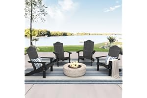 LUE BONA Adirondack Chairs Set of 4, Black Poly Adirondack Chair, Modern Plastic Adirondack Fire Pit Chairs Weather Resistant for Patio, Porch, Deck, Pool, Garden, Backyard