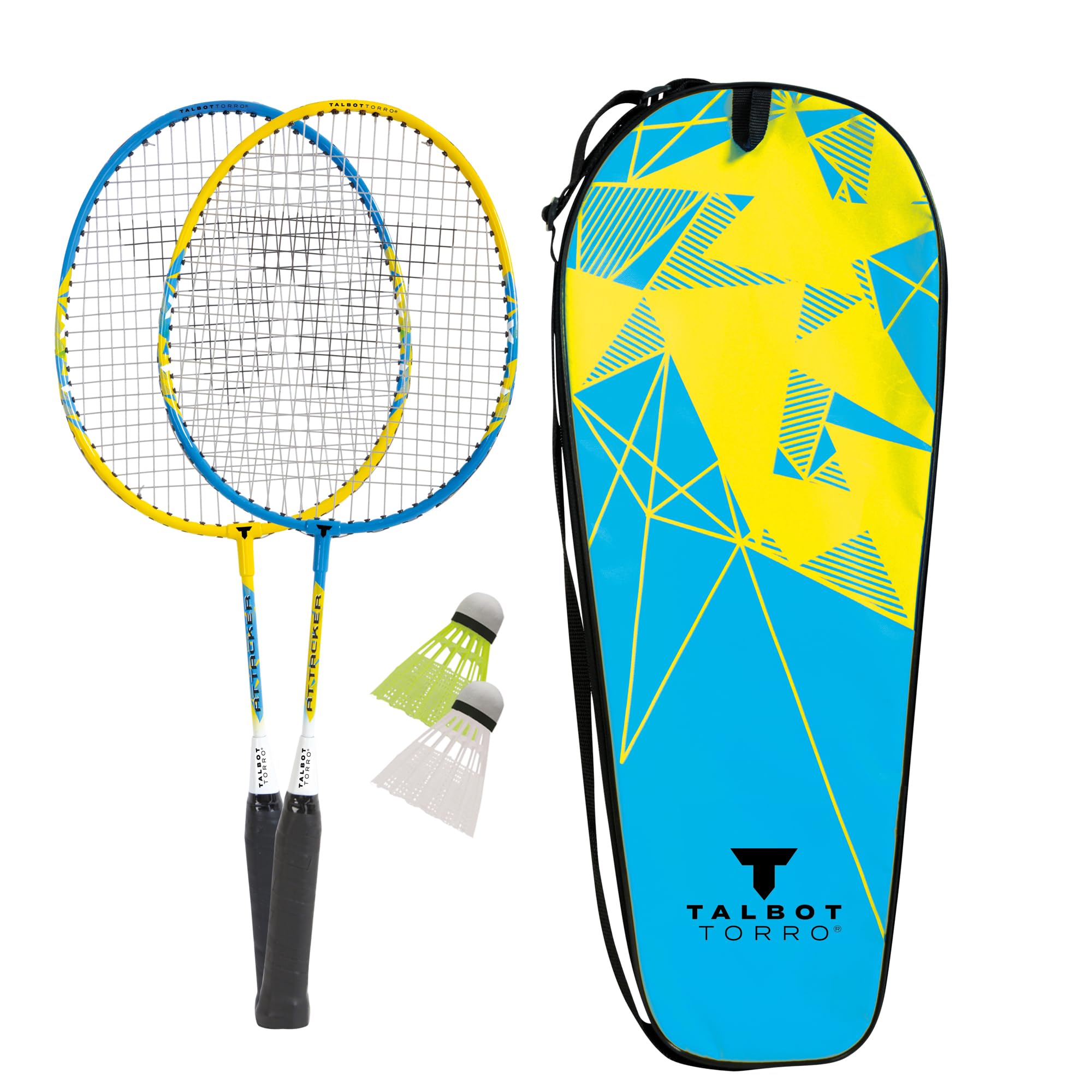 Talbot-Torro 2-Attacker Junior Badminton Set, 2 Shortened Rackets for Kids 53cm, 2 Shuttlecocks, in a Carrybag, 449501