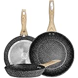 COTEY 8.5 & 10 & 12 Inch Frying Pans Set, Nonstick Grill Skillet with Stone Derived Coating - Induction Cooking Omelette Pans