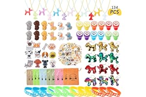 134Pcs Dog Paw Party Favors Set - Dog Paw Print Bracelet Necklace Keychain Brooch Sticker Erasers Puppy Gift Bag for Kids Boy