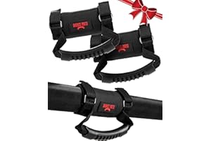 Badass Moto Roll Bar Grab Handles - SXS, ATV, & UTV Grab Handles Grips for 1.5 to 2" Rollbar - Black & Red Hand Grip Grabs with Stainless Steel Buckles for Honda, Teryx, Can-Am, Polaris, More - 2 pack