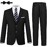JPF Boys Formal Suits Slim Fit 5 Piece Kids Suit Jacket Pants Set with Dress Shirt and Tie for Wedding Prom