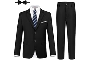 JPF Boys Formal Suits Slim Fit 5 Piece Kids Suit Jacket Pants Set with Dress Shirt and Tie for Wedding Prom