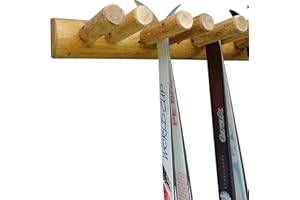 LOG KAYAK RACK 6-Place Log Ski Rack Wall Mount, Indoor Ski Storage Rack for Garage Organizers, Wooden Skis Wall Mount Storage Racks, Pole Skis Sports Racks, Garage Organization Walls - Natural