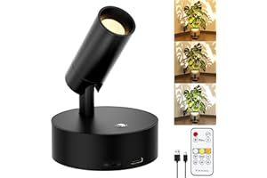 GORDNWE Rechargeable LED Spotlight Indoor: Wireless Battery Operated Spotlight with Remote Control Small Picture Spot Light Accent Uplighting for Plant Artwork Black