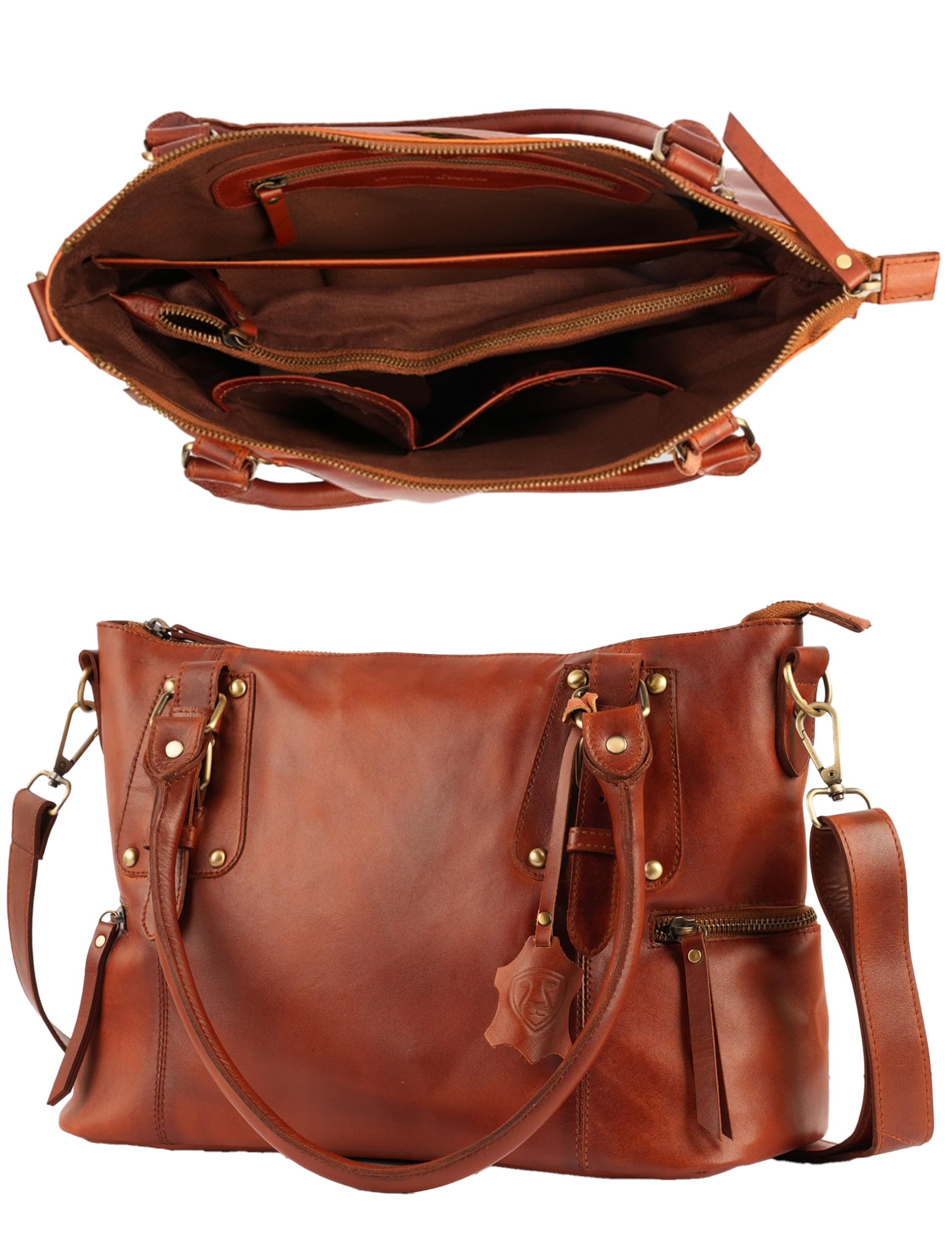 Superior Leather - Women Genuine Leather Handbag Shoulder Bag Full Grain Real Leather Cognac SLG-2