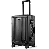 VentureVault Carry On Luggage 20 Inch, Aluminum Frame Zipperless Luggage, ABS+PC Hard Shell Suitcases, Carry On with Compartment for Short Trips, Suitcase Carry-on TSA Approved (Black)