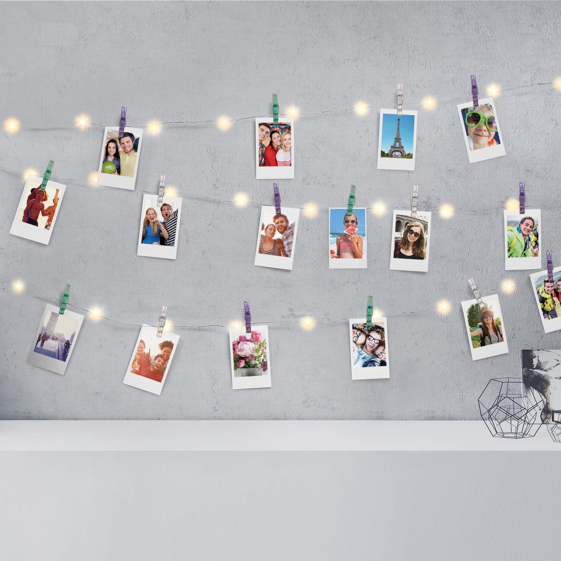 Firefly LED Mini Clip String Lights, 36 White LED Lights,15ft, 16 Clips,Battery Operated for Photos/Home Décor/Indoor/Outdoor/Party/Christmas /Birthday/Wedding/Festival, Multi-Color Iridescent Clips