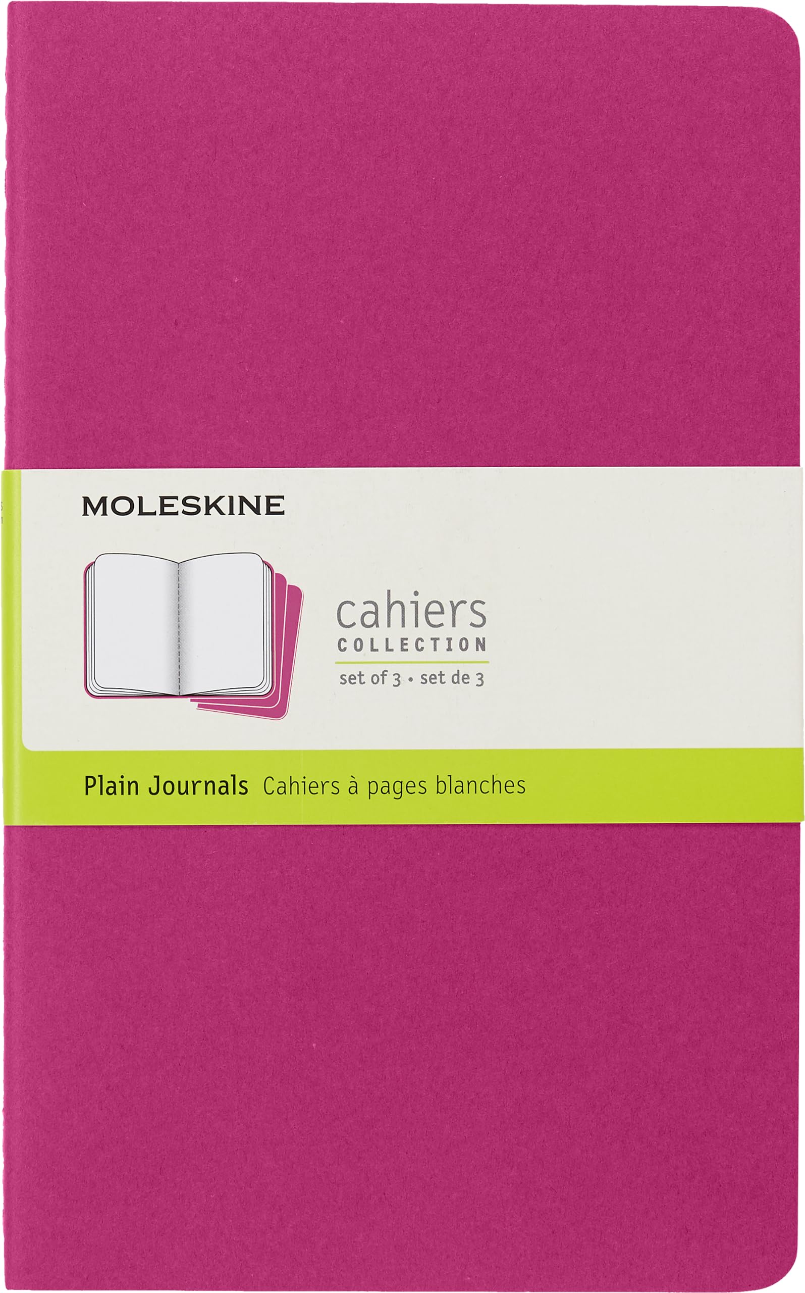 Moleskine Cahier Journal, Set of 3 Notebooks With Blank Pages, Cardboard Cover and Visible Cotton Stitching, Kinetic Pink, 80 Pages, Large, 13 x 21 cm