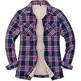 Lisskolo Women's Sherpa Flannel Jacket with Hand Pockets,Warm Fleece Lined Button Up Plaid Flannel Shirt Jackets
