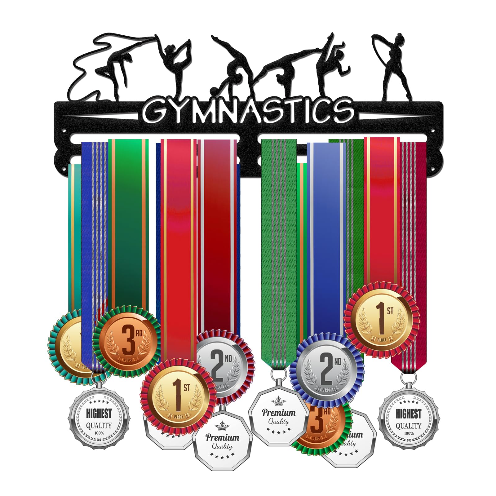 ORIGACH Gymnastics Medal Hanger Display - 40x15 cm 3 Rows Artistic Gymnastics Wall Mounted Medal Holder Hanging Medal Rack - Display up to 40 Medals - Athlete Gift