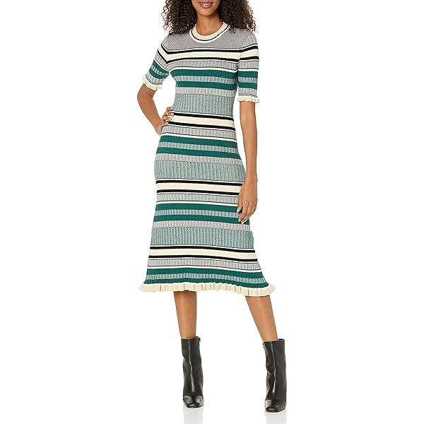Design History Women's Striped Sweater Dress or Tunic with 3/4 Sleeves (L,  Brown) at Amazon Women's Clothing store