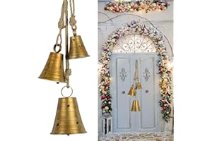 Kyoryuger Christmas Bells Set of 3 Shabby Cow Bell Christmas Ornaments for Christmas Tree Christmas Wreath Hanging Decorative Bells for Doors Walls Windows Rustic Cow Bells Golden