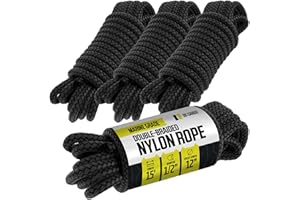 DC Cargo Mall Boat Dock Lines (4 Pack) 1/2 X 15' Double Braided Boat Ropes for Docking with 12" Eyelet. Marine Grade Nylon Material & Damage Resistant Line Fibers for Secure Docking