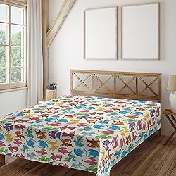 Ambesonne Dragon Flat Sheet, Cartoon Style Design