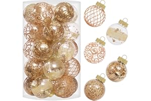 SY SUPER BANG 60MM/2.36" Clear Christmas Ornaments Set, 25PCS Shatterproof Decorative Hanging Ball Ornament with Stuffed Delicate Decorations, Xmas Tree Balls for Holiday Party - Champagne.