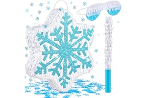 Deekin Snowflake Piñata Christmas Winter Piñata Pull String Blue Snowflake Decors for Winter Theme Birthday Party Game Supply for Christmas Party Decorations