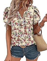 KISSMODA Women's Tunic Tops Casual V Neck Short